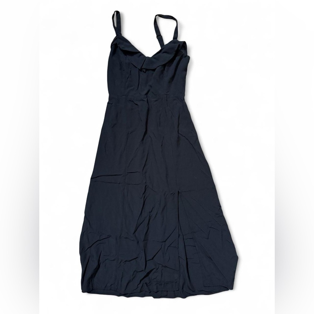 Black Midi Sundress Ruffle Detail Slit Adjustable Straps Size XS